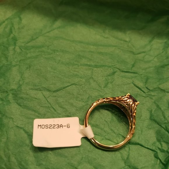 Moissanite Fire Green Emerald Cut Ring Gold over Sterling Size 8 - Picture 4 of 6